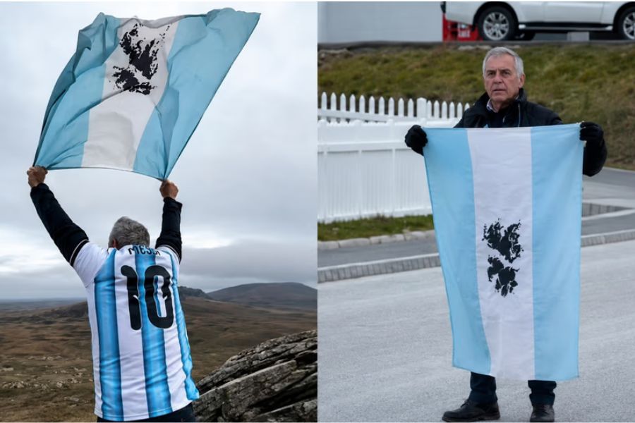 El veterano Eduardo Canitrot fue quien hizo flamear nuevamente la bandera argentina en las Islas Malvinas tras 44 años. Foto: (X)