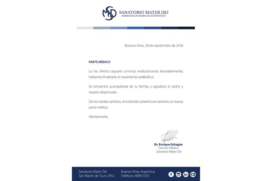 Parte médico de Mirtha Legrand