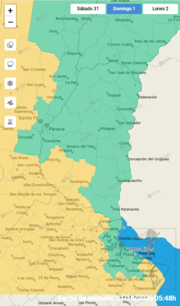 Alerta amarilla en Entre Ríos